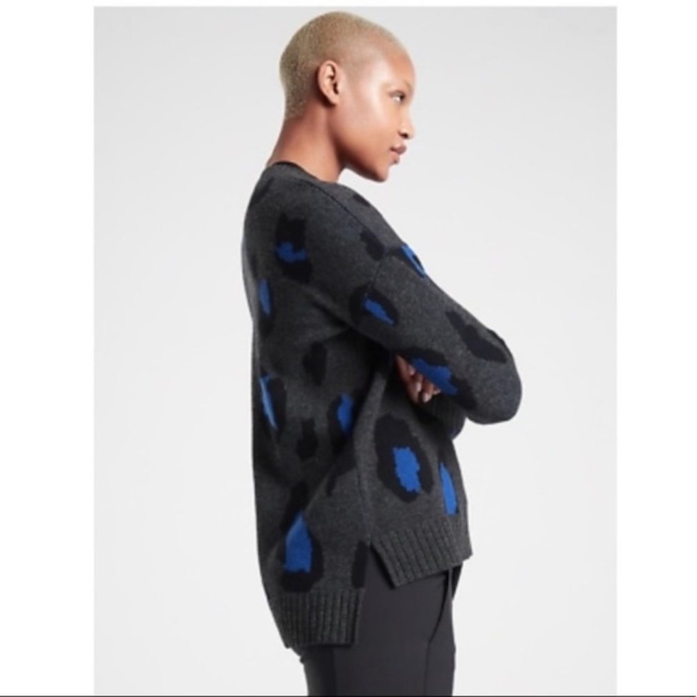 NWT Athleta Leopard Wool Cashmere Crew Sweater Org. 228 XS